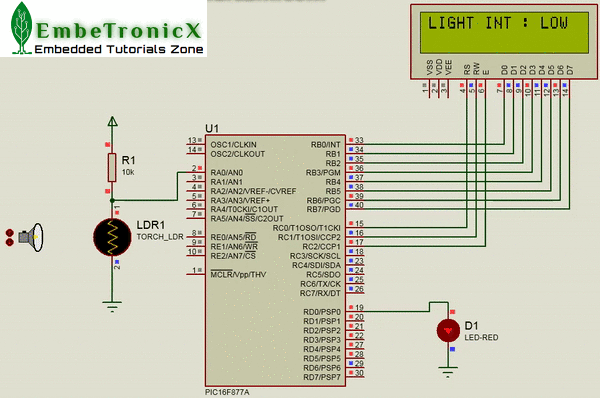 LDR Sensor Interfacing with PIC16F877A